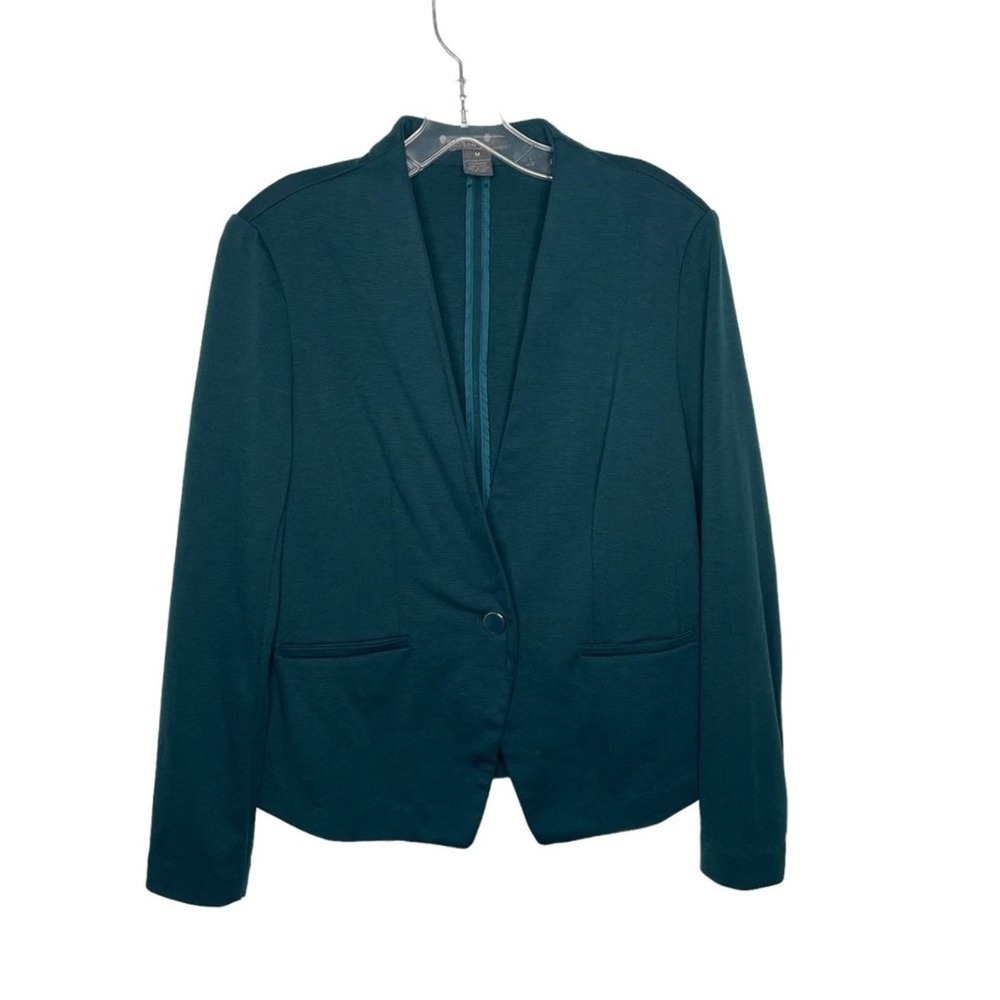 89th & Madison Teal Green Collarless Single Button Knit Blazer Jacket Size M
